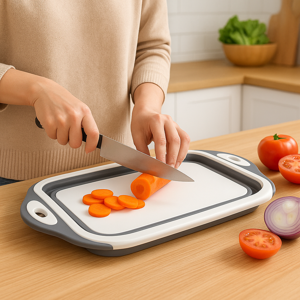 Cesta Plegable Multiuso 4 en 1 de Alta Calidad – Cortá, Lavá, Colá y Almacená sin Complicaciones