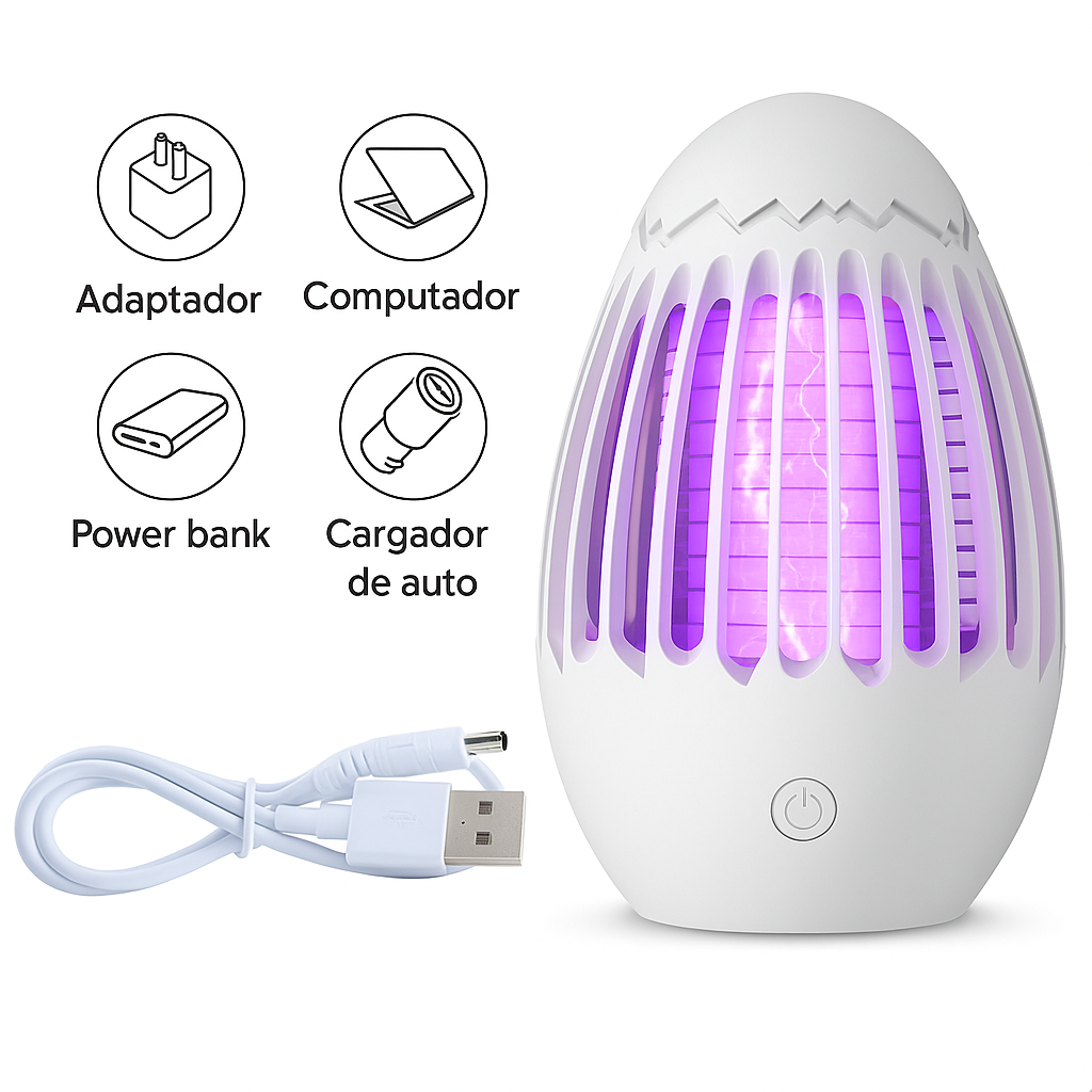 Lámpara atrapamosquitos eléctrica portátil – con Luz UV, Silenciosa y sin químicos