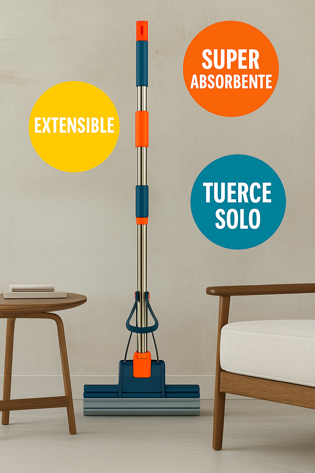 Trapeador Mágico Escurridor con Mango Extensible y Esponja Súper Absorbente – Ideal para Todo Tipo de Pisos