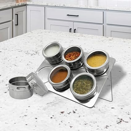 PORTA CONDIMENTOS MAGNÉTICO DE ACERO INOXIDABLE  6 pzas