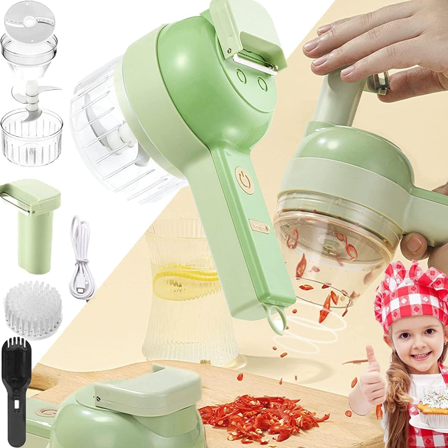 ✨ Picador de Verduras Eléctrico 5-en-1 🔋🍖🥦