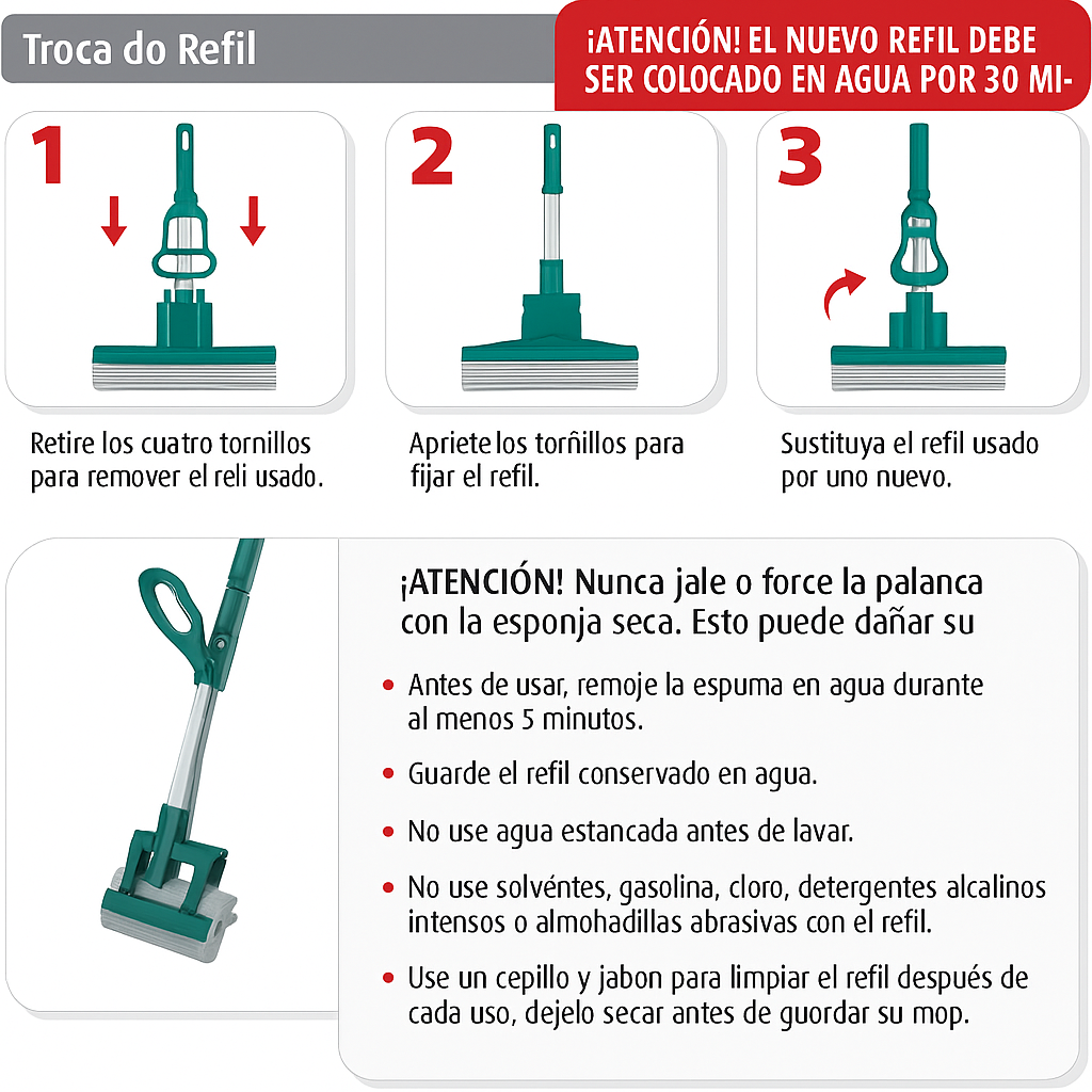 Trapeador Mágico Escurridor con Mango Extensible y Esponja Súper Absorbente – Ideal para Todo Tipo de Pisos
