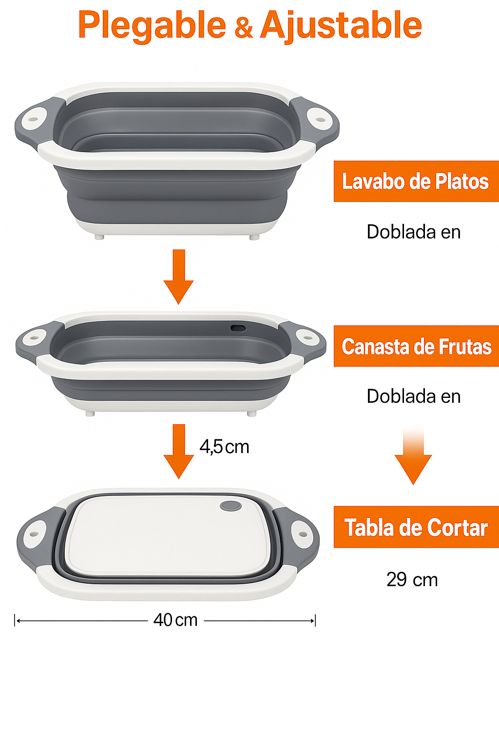 Cesta Plegable Multiuso 4 en 1 de Alta Calidad – Cortá, Lavá, Colá y Almacená sin Complicaciones