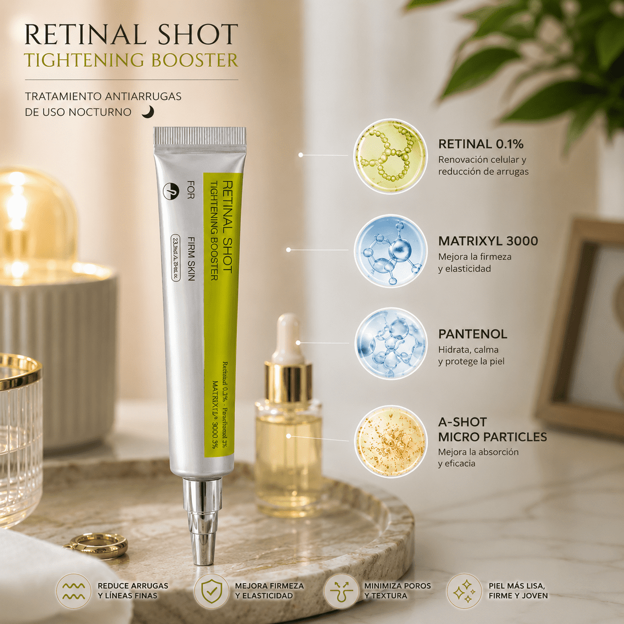 Retinal Shot 0.1% Tratamiento Coreano Antiarrugas Reafirmante, resultados comprobados