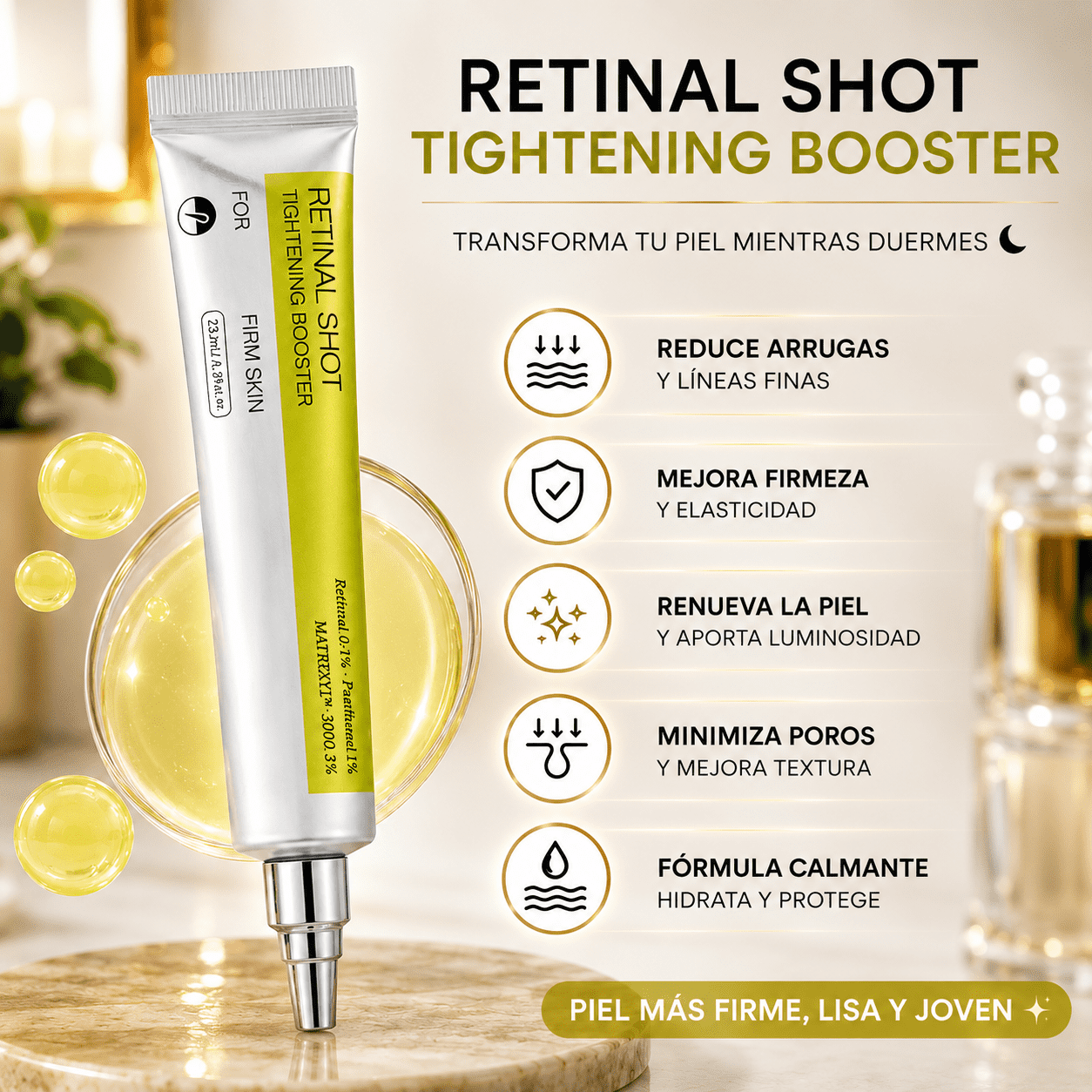 Retinal Shot 0.1% Tratamiento Coreano Antiarrugas Reafirmante, resultados comprobados