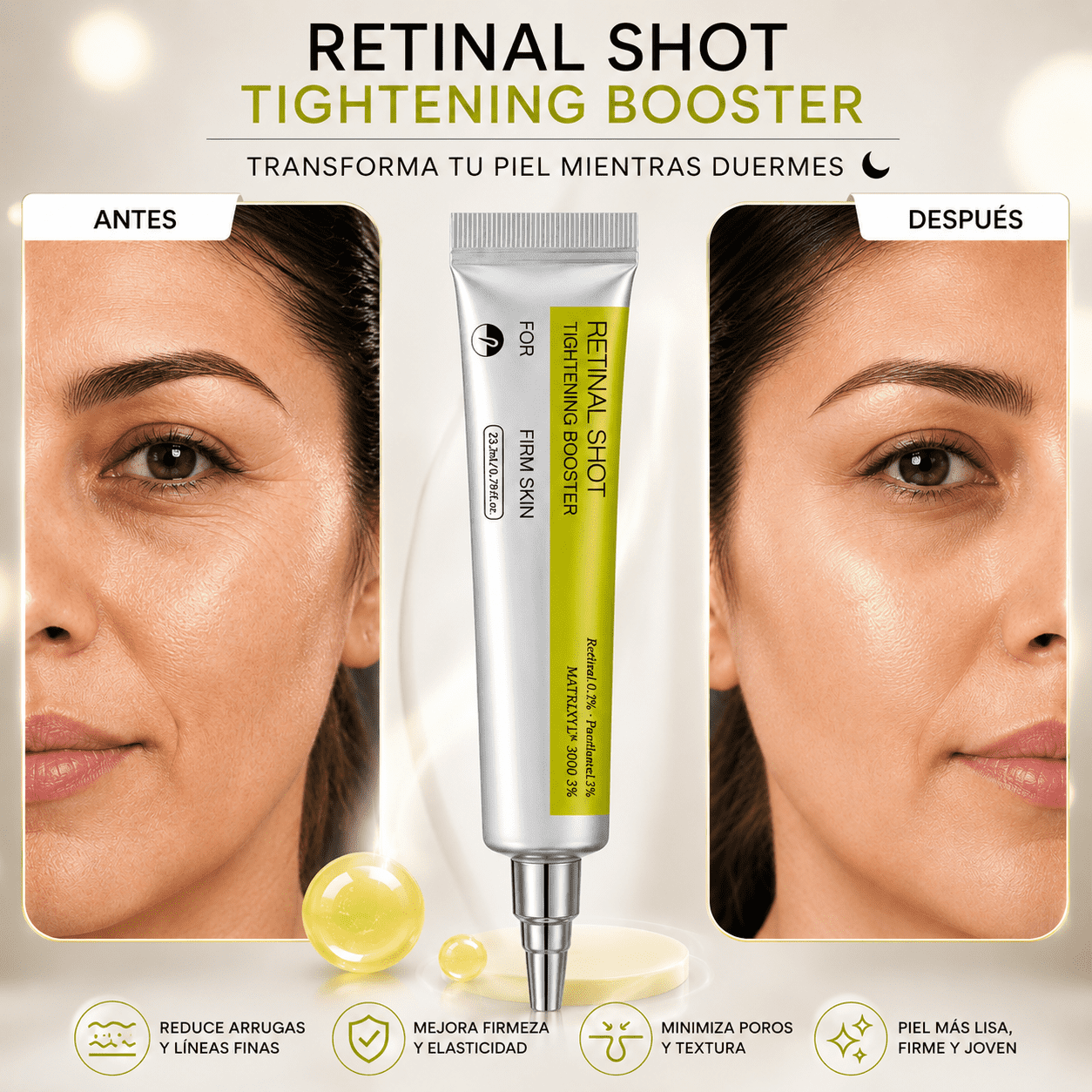 Retinal Shot 0.1% Tratamiento Coreano Antiarrugas Reafirmante, resultados comprobados