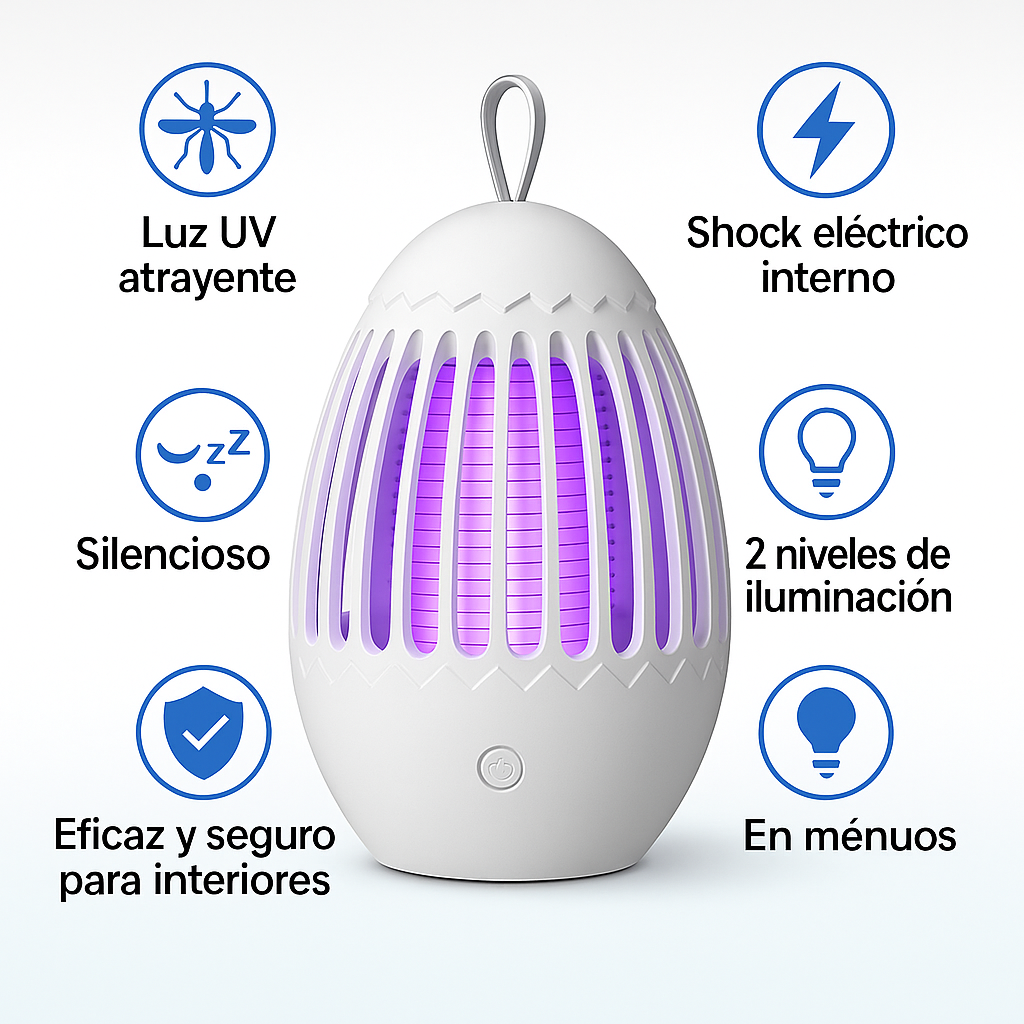 Lámpara atrapamosquitos eléctrica portátil – con Luz UV, Silenciosa y sin químicos