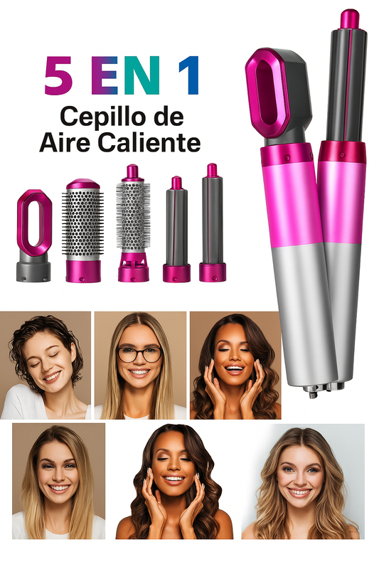 Cepillo Secador 5 en 1 Profesional – Seca, Alisa, Riza y Moldea tu Cabello en Minutos ✨