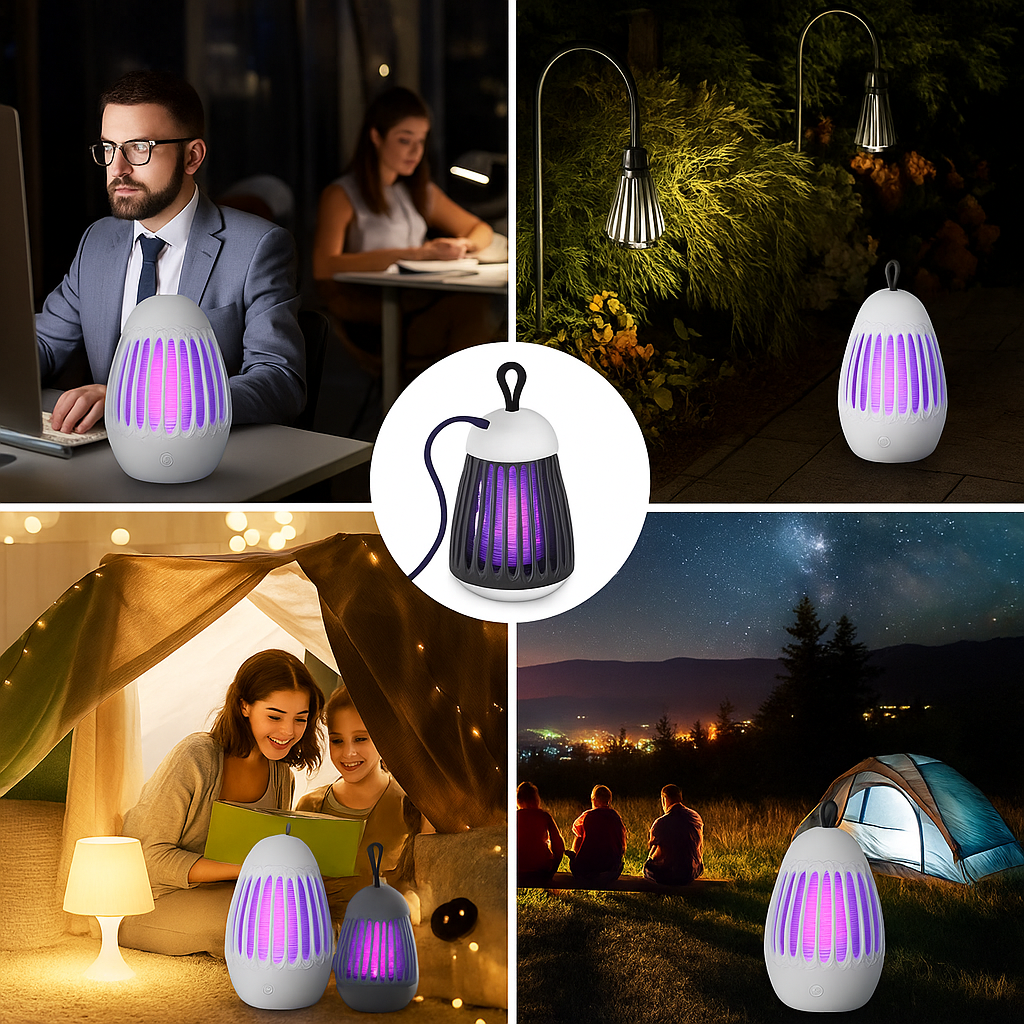 Lámpara atrapamosquitos eléctrica portátil – con Luz UV, Silenciosa y sin químicos